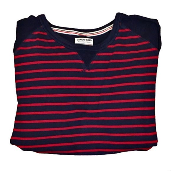 Mens Navy and Red Striped Raglan Long Sleeve Pullover - Picture 3 of 12